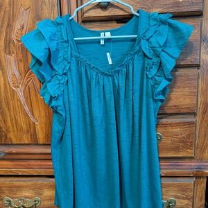 Teal Ruffle Sleeve Women's Top
